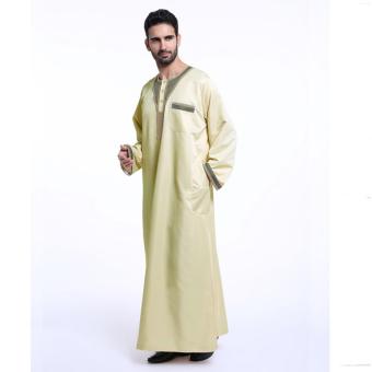 Men's long sleeve robe collar Hui Muslim Islamic Middle East Mens Jubah Light Beige - intl  