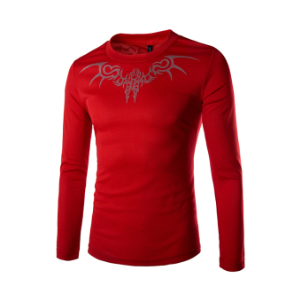 Men's Long Sleeve T-shirt with Bat Tattoo (Red)  