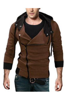 Mens New Autumn Winter British Style Side Zip Hooded Sweater (Brown)  