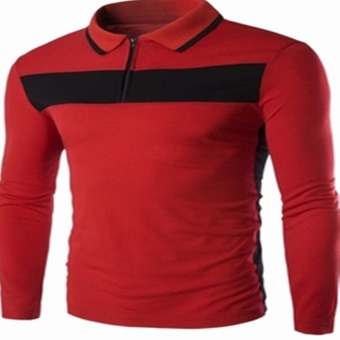 Men's new fashion slim Long-Sleeved POLO shirt pure color(red) (Intl)  
