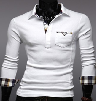 Men's new fashion slim Long-Sleeved POLO shirt pure color(WHITE) - Intl  