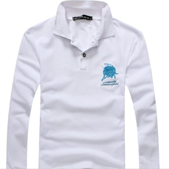 Men's new fashion slim Long-Sleeved POLO shirt with lamborghini floral pure color(WHITE) (Intl)  