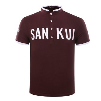 Men's new fashion slim Short-Sleeved POLO shirt with letters printed(WINE RED)    