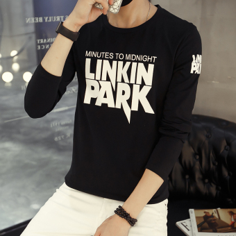 Men's new korean fashion slim Long-Sleeved casual T shirt with floral pure color(BLACK) - Intl  