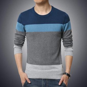 Men's O-Neck Striped Slim Fit Knitting Mens Sweaters And Pullovers Casual Sweater (Blue) - intl  