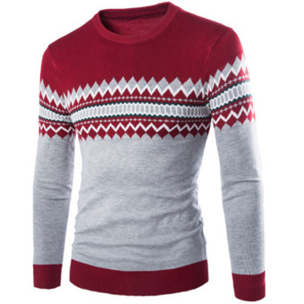 Men's Pullover Round Neck Casual Skinny Style Cotton Slim Fit Sweater (Red) - intl  