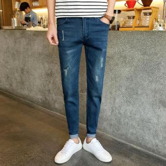Men's Regular Full Length Pencil Pants Korean Jeans With Scratched - intl  
