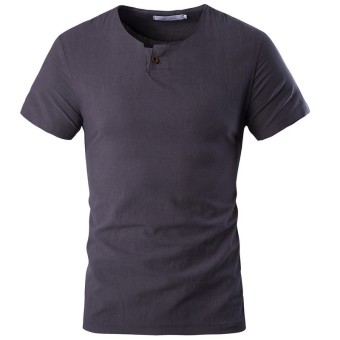 Men's Short Sleeve Linen Casual T-shirt (Dark Grey) - Intl  