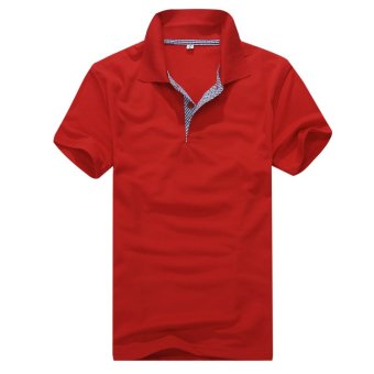 Men's Short Sleeve T-Shirt Loose Style Polo Shirt (Red)  