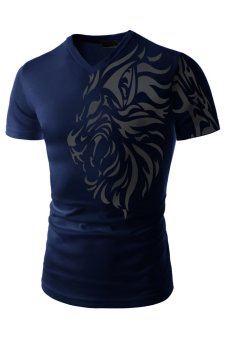 Mens Slim Fit Coolmesh Fabric Tattoo Printing Sports V-neck Tshirts NAVY - Intl  