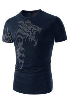 Mens Slim Fit Tee Casual Coolmesh Fabric Tattoo Printing Sports Tshirts NAVY - Intl  