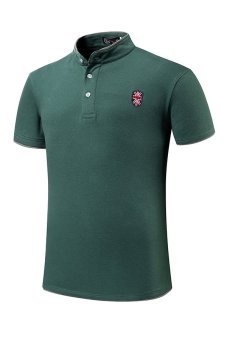 Men's Stand Collar Short-Sleeved T-shirt(Olive)  