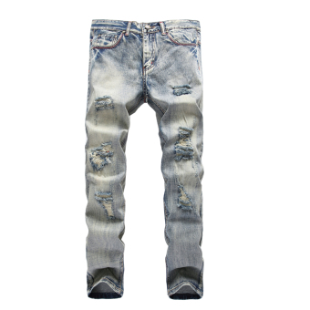 Mens Straight Hole Skinny Fit Denim Jeans(Grey) - Intl  