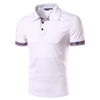 Men's summer new floral stitching lapel short-sleeved T-shirt business and leisure POLO shirt White  