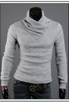Men's Sweater Turtleneck Knitting Shirt Solid Light Grey  