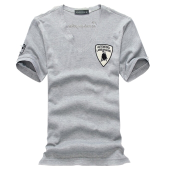 Men's T-Shirts Short Sleeve Leisure Bull Embroidery T-Shirt (Gray)  