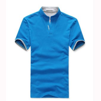 Men's T-shirts V-Neck Monochrome Short Sleeve Clothing (Blue)  