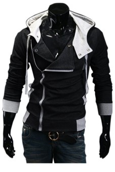 Men's Thin Oblique Zipper Hoodie Slim Jacket (Black) - intl  