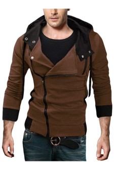 Men's Thin Oblique Zipper Hoodie Slim Jacket (Brown) - intl  
