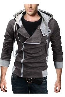 Men's Thin Oblique Zipper Hoodie Slim Jacket (Dark Grey) - intl  