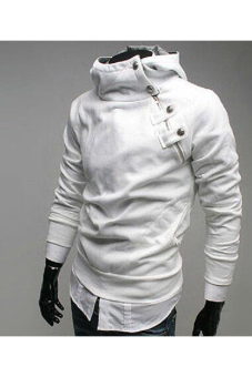 Mens Top Designed Hoodie Jacket Coat Casual Thick Hooded Sweater (White)  