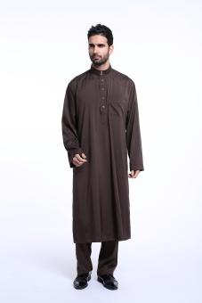 Men's trousers long-sleeved Muslim men's robes Arab youth fashion costume - coffee - intl  