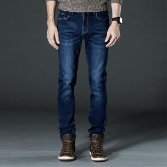 Men's Winter Fleece Jeans Lined Stretch Denim Warm Black Jeans For Men Designer Slim Fit Brand Pants Jeans Pants (Blue) - intl  