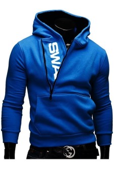 Men's Zipper Hit Color Hoodies Sweater Sweatshirt Jacket Coat (Blue) - intl  