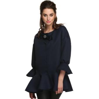 MG O-Neck Lotus Sleeve Hem Jacquard fabric Loose Jacket (Navy Blue) - intl  