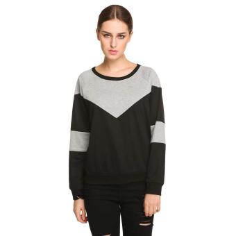 MG Raglan Patchwork Contrast Color Pullover Sweatshirt (Black) - intl  