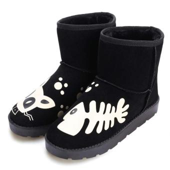 MG Winter Warm Ankle Snow Boots Flat Shoes (Black) - intl  