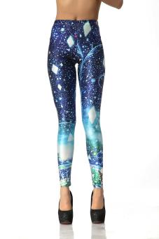 MITPS High waist 3D Print leggings Galaxy Blue Space Print Girls women Skiny Legging Pants - intl  