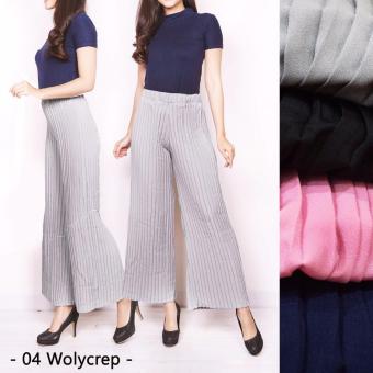 Moi-Style Pleated Long Culotte Pants - Celana Kulot Plisket Wolycrep - Allsize - XXL  