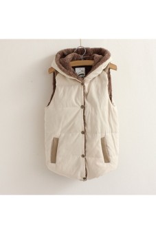 Moonar Women Sleeveless Thickened Jacket Cap Warm Vest Tops (Beige)  