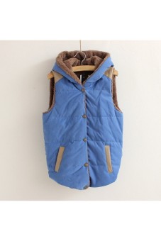 Moonar Women Sleeveless Thickened Jacket Cap Warm Vest Tops (Blue)  