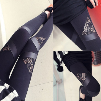 Moonar Women's Fashion Fitness Stretch Skinny Pencil Pants Lace & PU Patchwork Pant Leggings - intl  