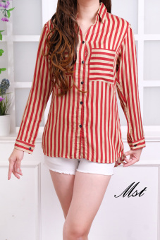 Mst 744 Stripe blouse/ kemeja salur Maroon red  