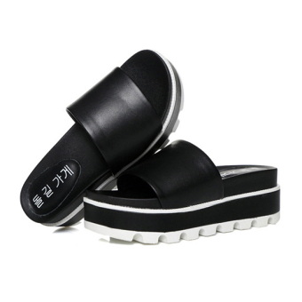 Muffin Thick Soled Slippers Leather Casual Shoes New Summer Black - Intl  