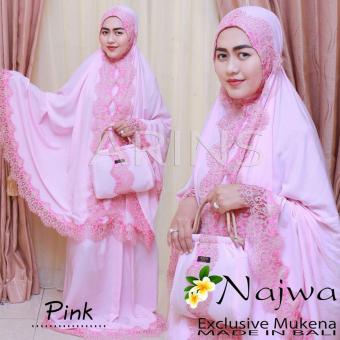Mukena Bali Najwa Exclusive Rayon Super Kombinasi Brokat Premium Dengan Tas Cantik Rotan White Pink  