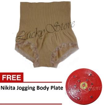 Munafie Slim Pant Celana Korset - Celana Pelangsing Tubuh - Coklat - Free Jogging Body Plate - Piringan Jogging Badan Magnetic Trimmer  