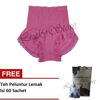 Munafie Slim Pant Celana Korset - Celana Pelangsing Tubuh - Pink - Free Teh Peluntur Lemak 60 Pcs  