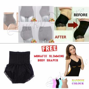 Munafie Slim Pant Celana Korset Grade A (All Size) - Hitam / Black - Free Munafie Atasan Slimming Body Shaper / Korset Pelangsing Perut, Dada dan Pinggang (Random Color)  