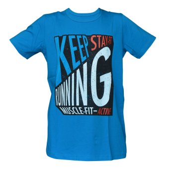 Muscle Fit Kaos Oblong Lengan Pendek Unisex O-Neck T-Shirt MF Keep Running - Biru  