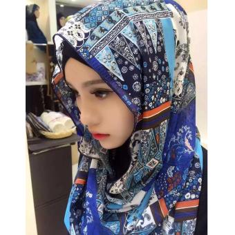 Muse Snapback Women's Cotton Chiffon Floral Printed Noble Muslim Wear Hijabs(Blue) - intl  