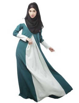 Muslim Ethnic Costumes Lady Robe Long Sleeve Chiffon Splicing Long Dress Women Clothing Green  