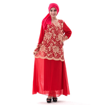 Muslim Fashion Hollow Sweet Chiffon Dress (Red) - intl  
