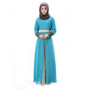 Muslim gown long-sleeved dress for women without head band (sky blue)  