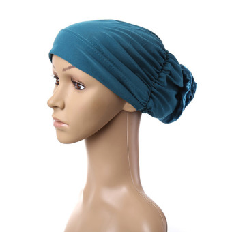 Muslim Islamic Hijab Drape Design Disk Flower Hat For Women MSL004-peacock blue - Intl (Intl)  