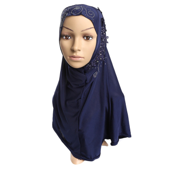 Muslim Islamic Lace Diamante Hijab Scarf Shawls For Women MSL006-(navy blue) - Intl (Intl)  