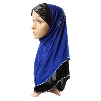 Muslim Islamic Lace Diamante Hijab Scarf Shawls For Women MSL007 (blue) (Intl)  